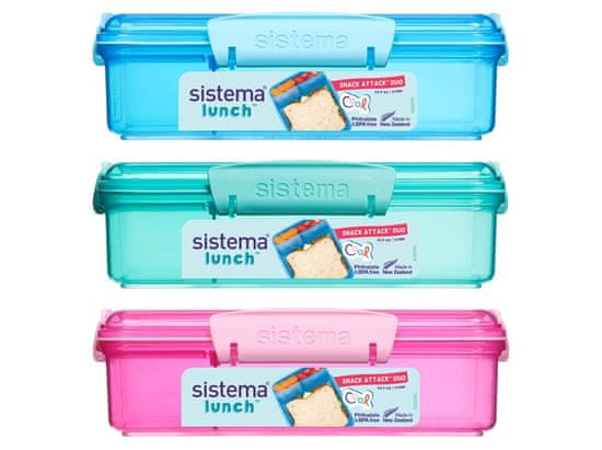 Sistema Sistema Lunch škatla za prigrizke z dvema ločenima predaloma 975 ml, mix