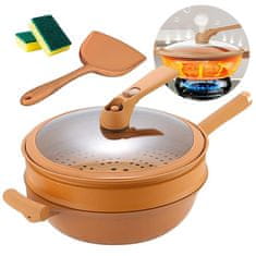 Cool Mango 8 v 1 večnamenska wok ponev, idealna za praženje in kuhanje na pari, nelepljiva posoda za kuhanje, lopatka + gobica gratis, 32 cm premer – Claywok