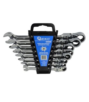 GEKO G10338 Komplet kombiniranih viličastih ključev z gibljivo glavo in ragljo 8-22 mm 8 kosov