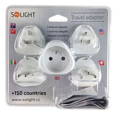 Solight PA20 potovalni adapter, ozemljen, zamenljive vilice za ves svet