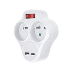 Solight P99USBC Vozlišče s polnilnikom USB A+C, 2 x 10A, belo, stikalo