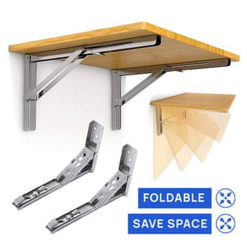 Cool Mango Zložljiv trikotni nosilec za stenske police, 60 kg največje obremenitve, enostavna namestitev, ustvarite dodaten prostor, 90° nastavljiv kot, 2 kosa vključno z vijaki, 30 x 13 cm – Foldy