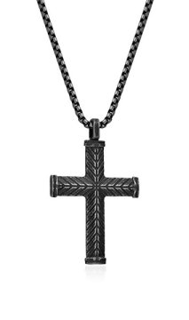 Diverse Črna moška jeklena ogrlica Cross N1000509