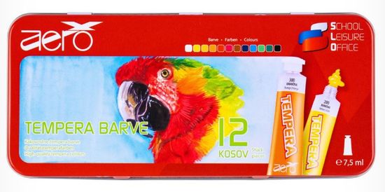 VSE ZA ŠOLO Barvice tempera 7ml 1/12 kovinska embalaža papiga