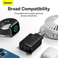 BASEUS Compact 3xUSB 17W črn omrežni polnilec