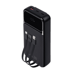 RivaCase Prenosna baterija VA2221 ("Powerbank") 20.000 mAh 22,5W, črn, z LCD ekranom in 3x podatkovni kabli (Type-C, Lightning, USB-A) za vse telefone in tablice