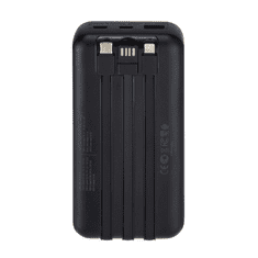 RivaCase Prenosna baterija VA2221 ("Powerbank") 20.000 mAh 22,5W, črn, z LCD ekranom in 3x podatkovni kabli (Type-C, Lightning, USB-A) za vse telefone in tablice