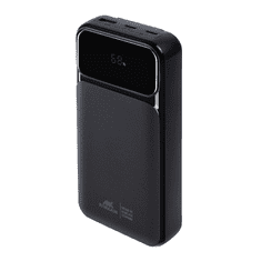 RivaCase Prenosna baterija VA2221 ("Powerbank") 20.000 mAh 22,5W, črn, z LCD ekranom in 3x podatkovni kabli (Type-C, Lightning, USB-A) za vse telefone in tablice
