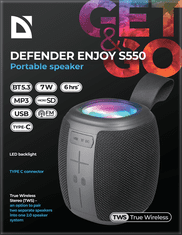 Defender ENJOY S550 (65553) RGB, 7W, 6 ur, FM BT 5.1 prenosni bluetooth zvočnik