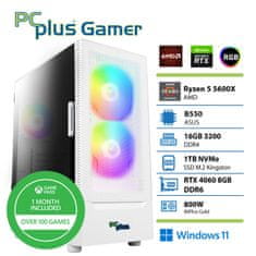 PCplus Gamer Ryzen 5 5600X 16GB 1TB SSD RTX 4060 8GB Windows 11 Home + Xbox GP bel gaming namizni računalnik