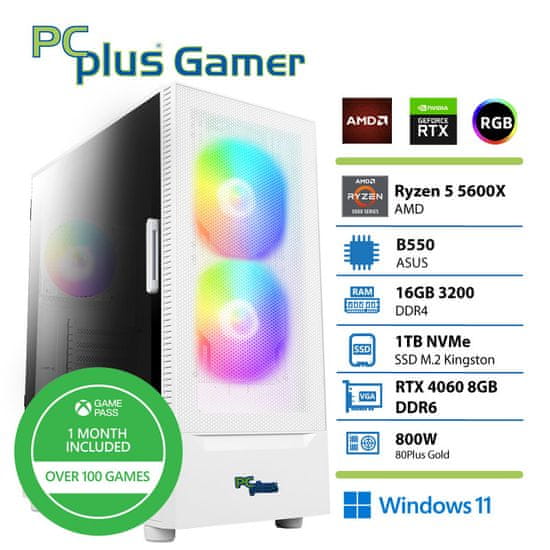 PCplus Gamer Ryzen 5 5600X 16GB 1TB SSD RTX 4060 8GB Windows 11 Home + Xbox GP bel gaming namizni računalnik