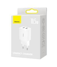 BASEUS Compact 2xUSB 10,5W beli omrežni polnilec