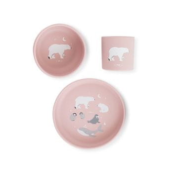 Saro Baby silikonski jedilni set Polaris Pink