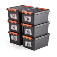 AJProsigma Komplet plastičnih zabojev s pokrovom, 32 l, 6 v paketu, 500x390x260 mm, črni