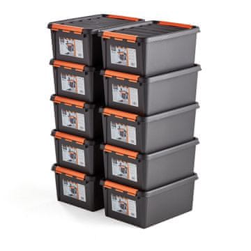 AJProsigma Komplet plastičnih zabojev s pokrovom 14 l, 10 v paketu, 400x300x190 mm, črni