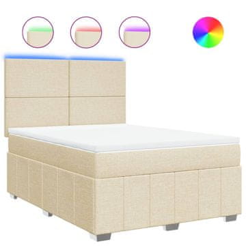 Vidaxl Box spring postelja z vzmetnico krem 140x190 cm blago
