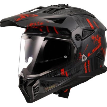 LS2 Motoristična enduro čelada Pioneer II Crazy (MX702), siva/rdeča