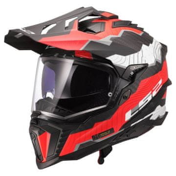 LS2 Motoristična karbonska enduro čelada Explorer Trick (MX701), bela/rdeča