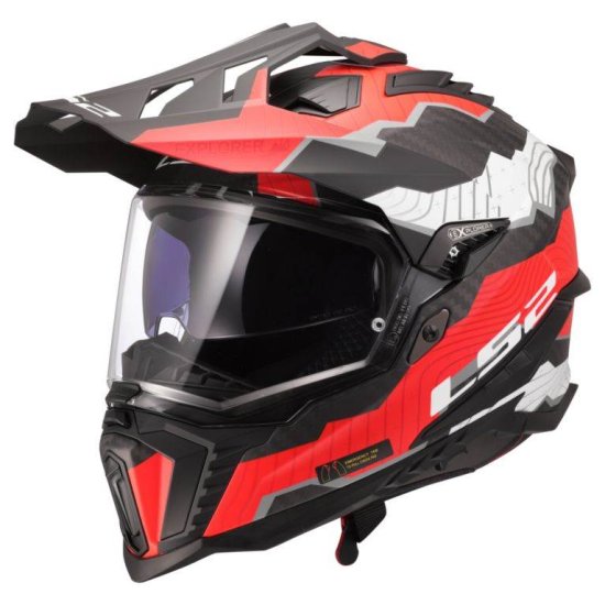 LS2 Motoristična karbonska enduro čelada Explorer Trick (MX701), bela/rdeča