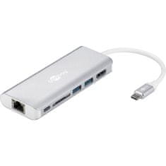 Goobay USB-C / RJ45 + HDMI + 2xUSB 3.0 + USB-C + SD srebrn dock priklopna postaja