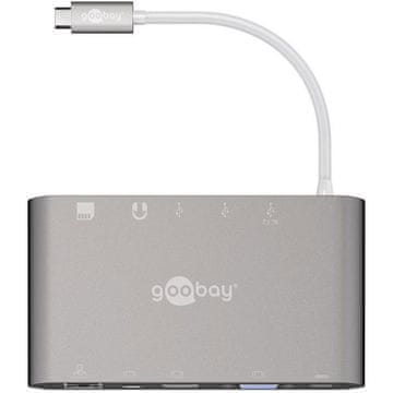 Goobay USB-C / RJ45 + HDMI + VGA + miniDP + 3xUSB3.0 + 3,5mm + SD reža srebrn dock priklopna postaja