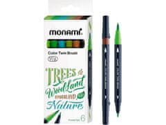 MONAMI Komplet markerjev za kaligrafijo in ilustracije Monami Color Twin Brush - Gozdni komplet, 6 kosov