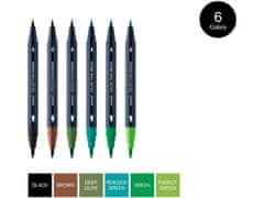 MONAMI Komplet markerjev za kaligrafijo in ilustracije Monami Color Twin Brush - Gozdni komplet, 6 kosov