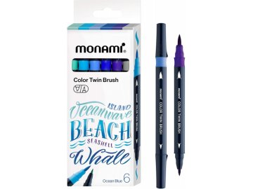 MONAMI Komplet markerjev za kaligrafijo in ilustracije Monami Color Twin Brush - Ocean Blue set, 6 kosov