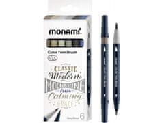 MONAMI Komplet markerjev za kaligrafijo in ilustracije Monami Color Twin Brush - Sivi komplet, 6 kosov