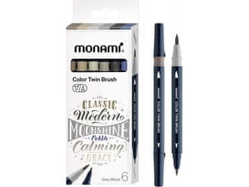 MONAMI Komplet markerjev za kaligrafijo in ilustracije Monami Color Twin Brush - Sivi komplet, 6 kosov