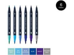 MONAMI Komplet markerjev za kaligrafijo in ilustracije Monami Color Twin Brush - Ocean Blue set, 6 kosov