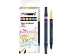 MONAMI Komplet markerjev za kaligrafijo in ilustracije Monami Color Twin Brush - pastelni komplet, 6 kosov