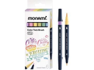 MONAMI Komplet markerjev za kaligrafijo in ilustracije Monami Color Twin Brush - pastelni komplet, 6 kosov