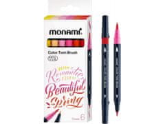 MONAMI Komplet markerjev za kaligrafijo in ilustracije Monami Color Twin Brush - cvetlični set, 6 kosov