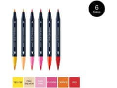 MONAMI Komplet markerjev za kaligrafijo in ilustracije Monami Color Twin Brush - cvetlični set, 6 kosov