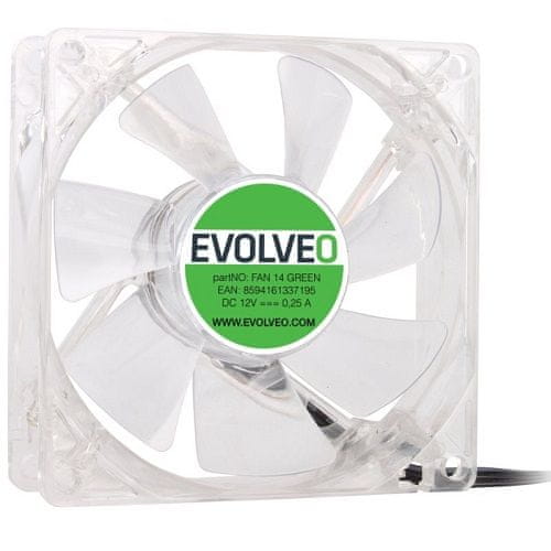 Evolveo Ventilator 140mm, LED zelena