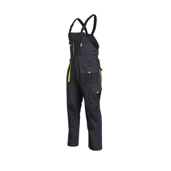 Sara Workwear Delovne hlače z oprsnikom KING grafitno-rumene