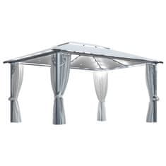 Vidaxl Paviljon z zaveso in LED lučkami 4x3 m krem aluminij
