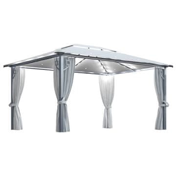 Vidaxl Paviljon z zaveso in LED lučkami 4x3 m krem aluminij