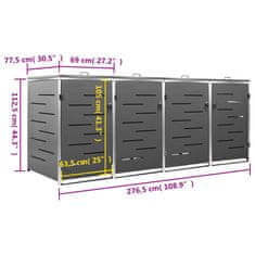 Vidaxl Lopa za 4 smetnjake 276,5x77,5x112,5 cm nerjaveče jeklo