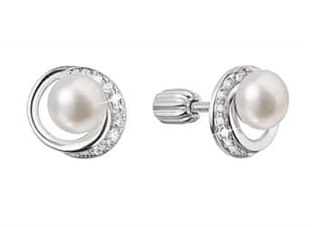 Evolution Group Srebrni uhani z okroglim sladkovodnim biserom in cirkoni 21098.1B