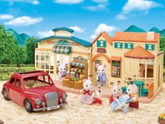 Sylvanian Families Družinski potovalni avtomobil rdeče barve z otroškim vozičkom in avtosedežem