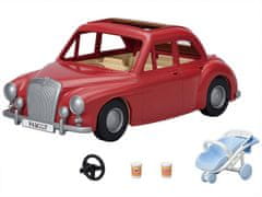 Sylvanian Families Družinski potovalni avtomobil rdeče barve z otroškim vozičkom in avtosedežem