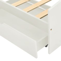 Vidaxl Posteljni okvir z 2 predaloma bela trdna borovina 90x200 cm