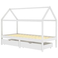 Vidaxl Otroški posteljni okvir s predali bela trdna borovina 90x200 cm