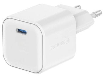 SWISSTEN napajalnik gan 1x usb-c 20w power delivery bela
