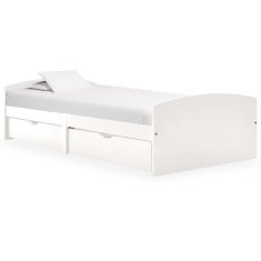 Vidaxl Posteljni okvir z 2 predaloma bela trdna borovina 90x200 cm