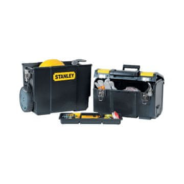 Stanley Stanley 93-968 dvodelna orodna škatla z mobilno delavnico, modularna konstrukcija z organizatorji in transportnimi kolesi.