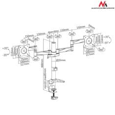 Maclean MC-714 44490 Namizni nosilec za dva monitorja LCD 13-27 palcev 8 kg aluminij
