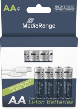 MediaRange Baterija lr 06 aa 1,5 v 1/4 alkalna za polnjenje usb-c mrbat161